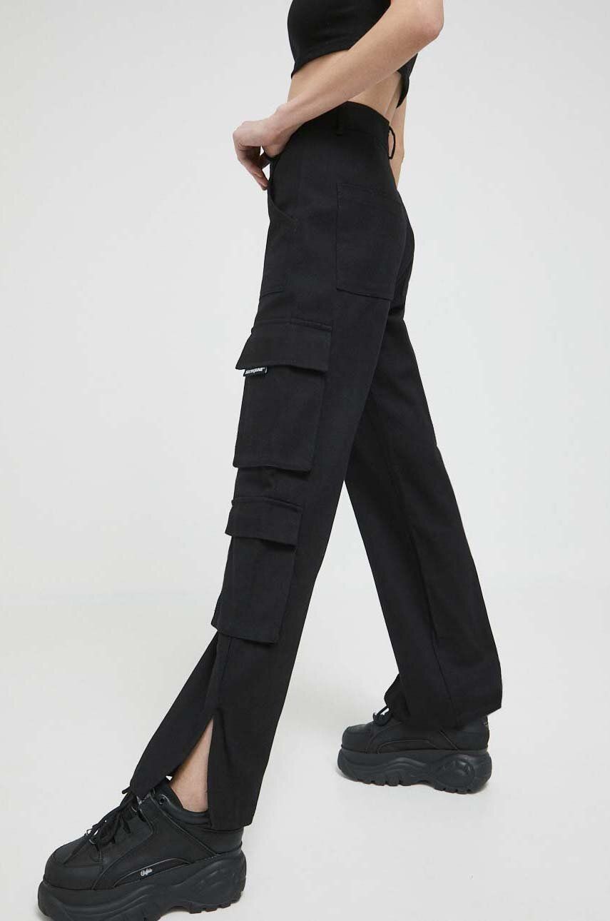 Bavlněné kalhoty Sixth June černá barva, kapsáče, high waist - černá - 100 % Bavlna