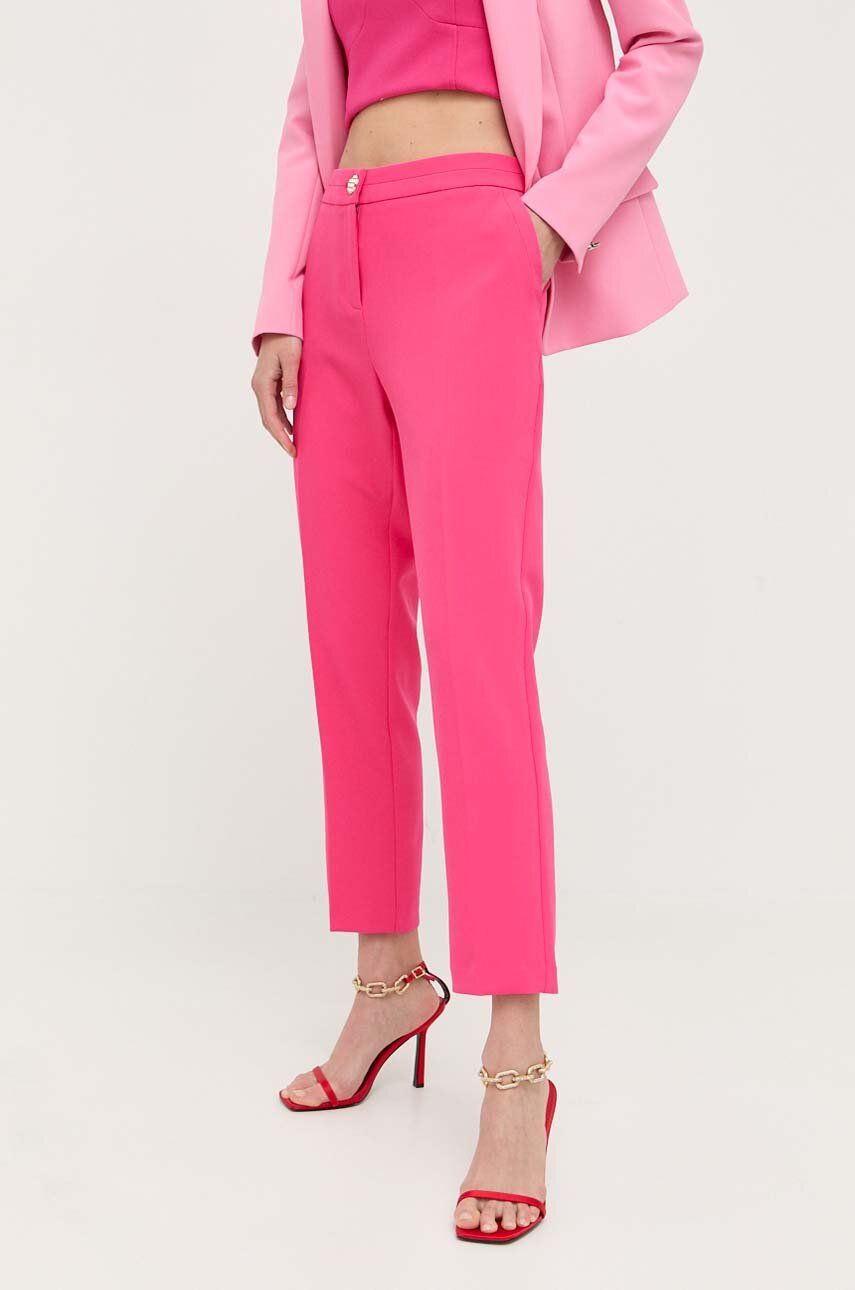 Kalhoty Morgan dámské, růžová barva, přiléhavé, high waist - růžová -  Hlavní materiál: 91 % Po