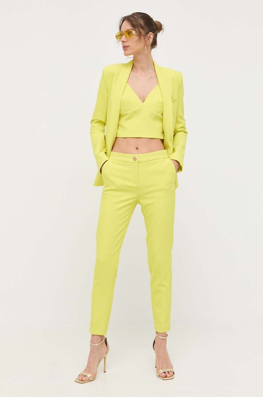 Morgan pantaloni femei, culoarea galben, fason tigareta, medium waist