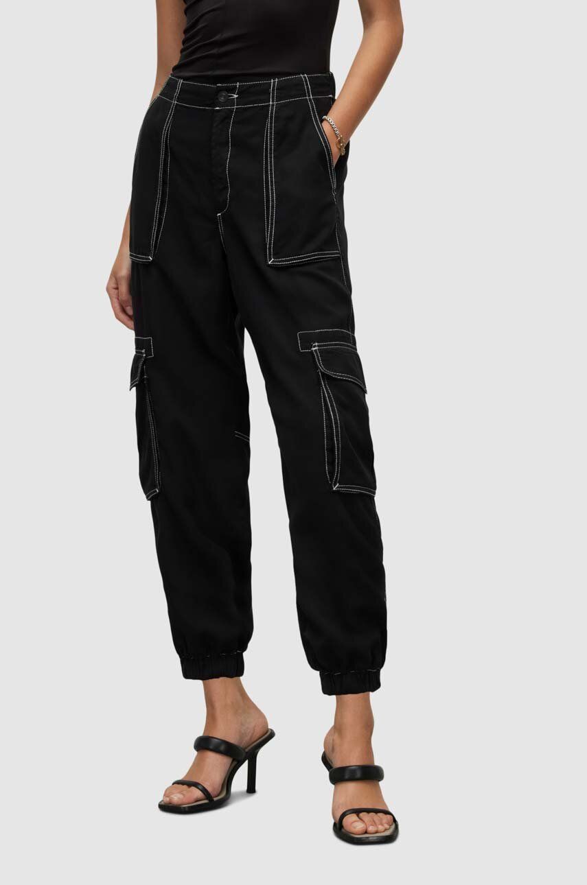 AllSaints pantaloni de bumbac culoarea negru, medium waist AllSaints AllSaints