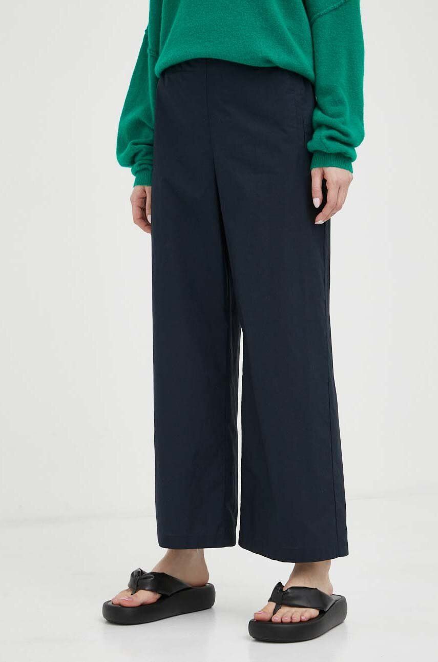 Bavlněné kalhoty Marc O′Polo tmavomodrá barva, jednoduché, high waist - námořnická modř -  100 