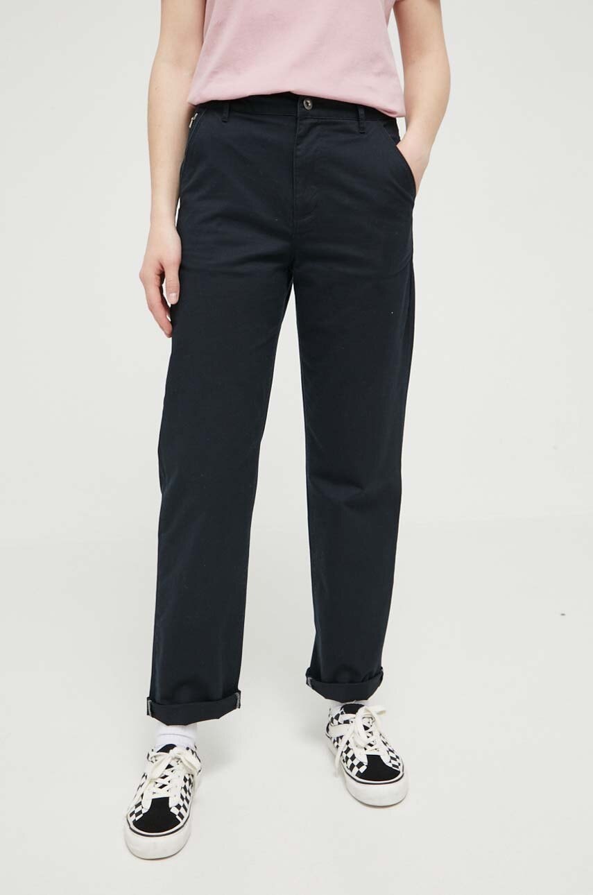 Converse pantaloni femei, culoarea negru, drept, medium waist