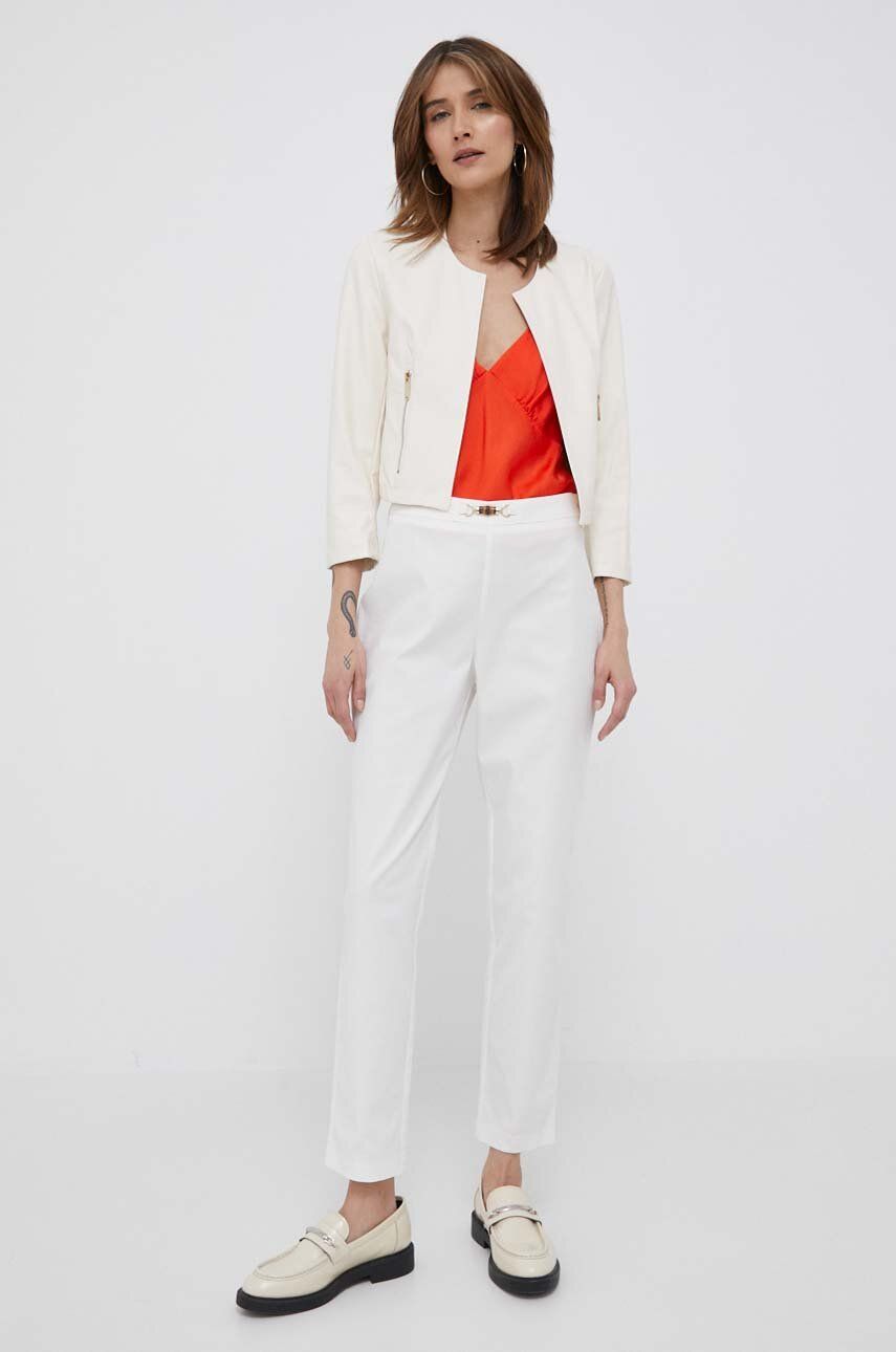 Kalhoty Artigli dámské, béžová barva, přiléhavé, high waist - béžová -  96 % Bavlna