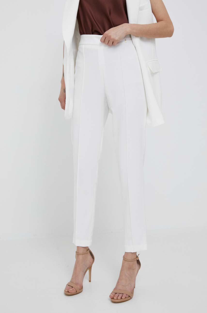 Kalhoty Artigli dámské, bílá barva, jednoduché, high waist - bílá -  88 % Polyester