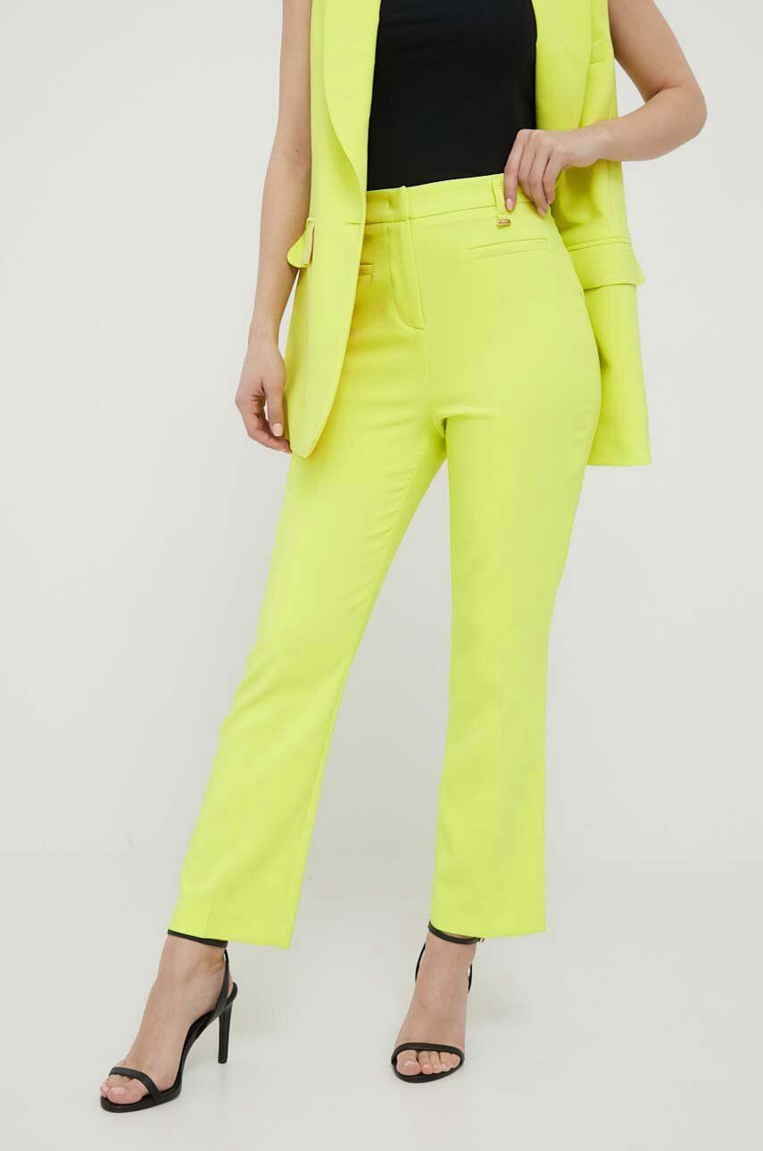 Kalhoty Artigli dámské, zelená barva, jednoduché, high waist - zelená -  88 % Polyester