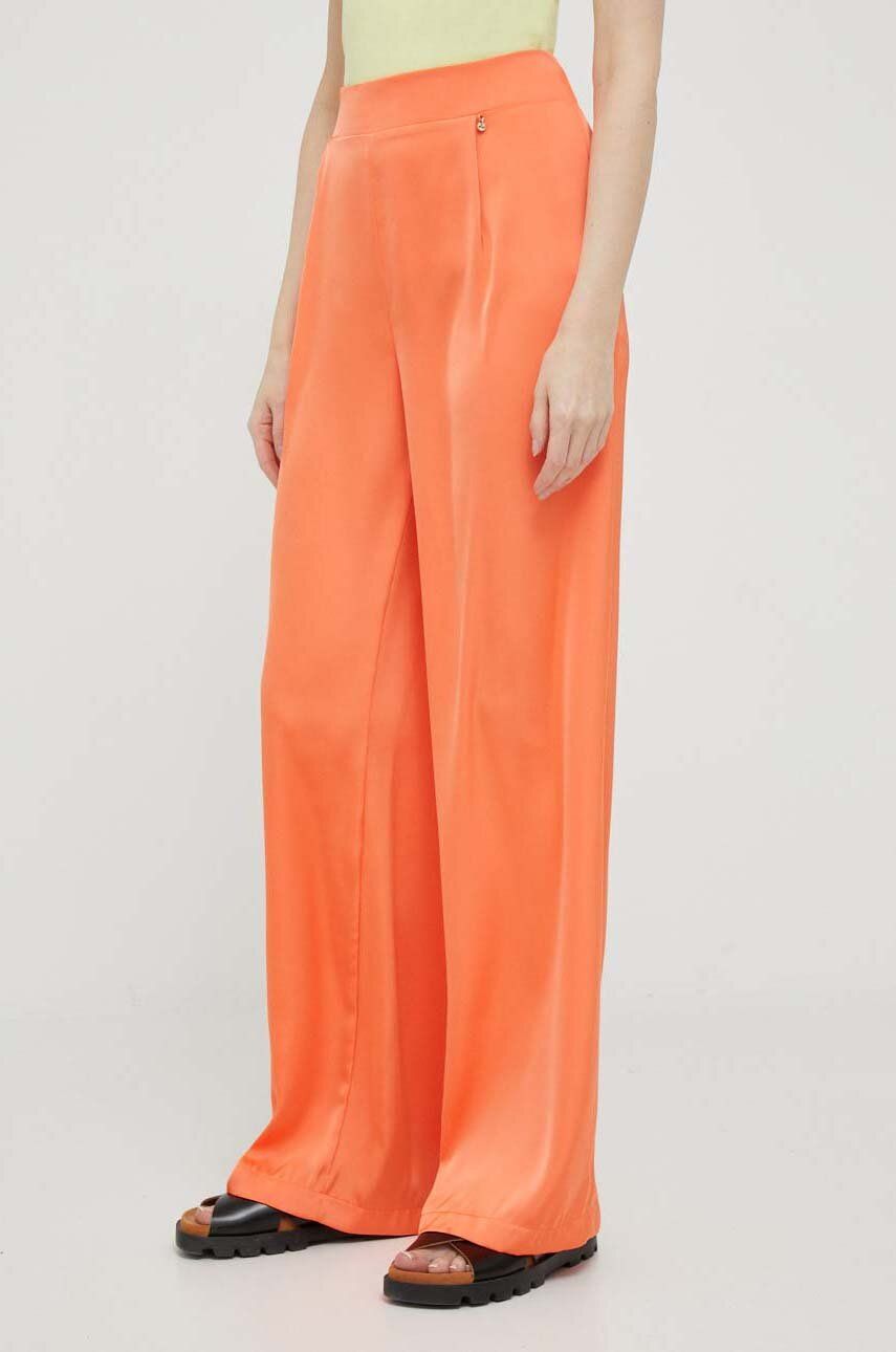 Levně Kalhoty Artigli dámské, oranžová barva, široké, high waist