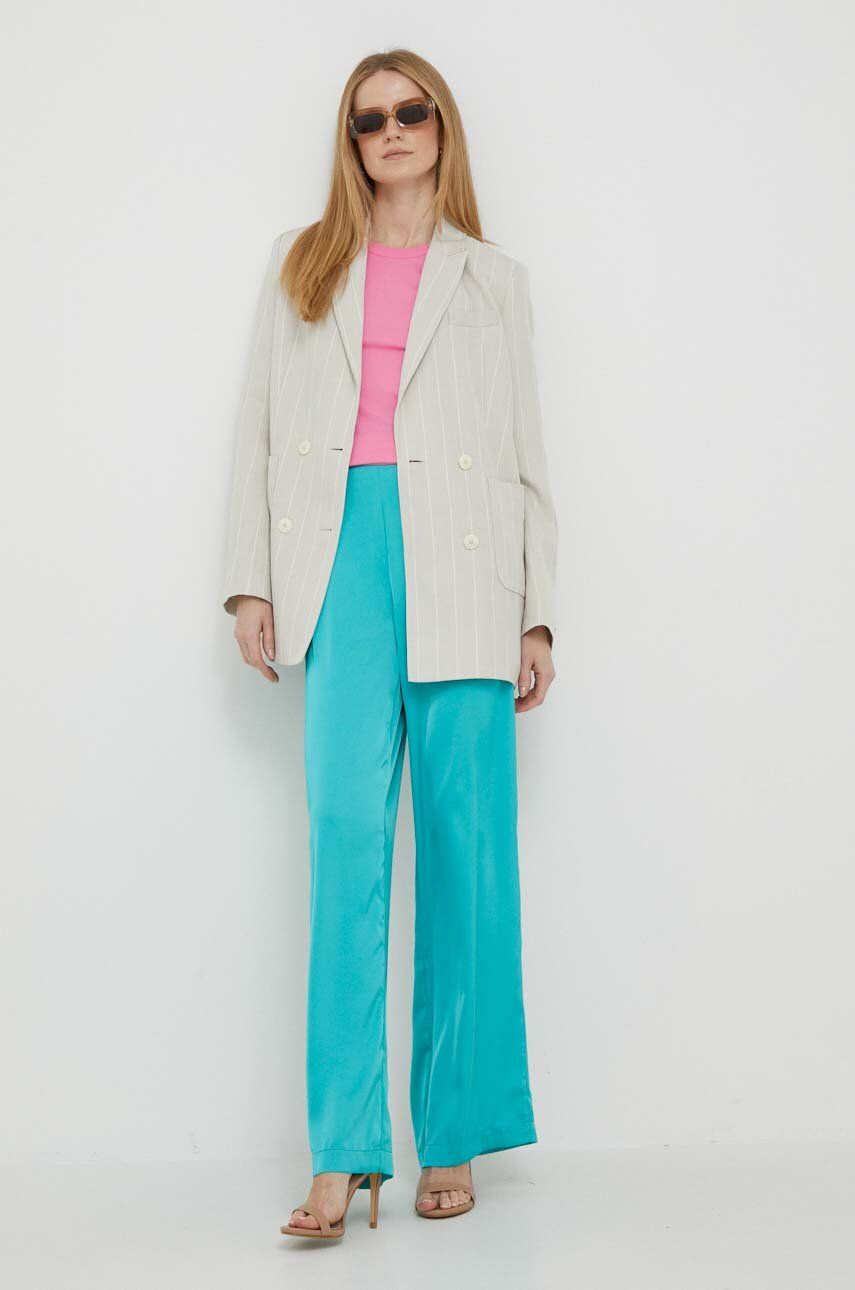 Kalhoty Artigli dámské, tyrkysová barva, široké, high waist - tyrkysová -  100 % Polyester