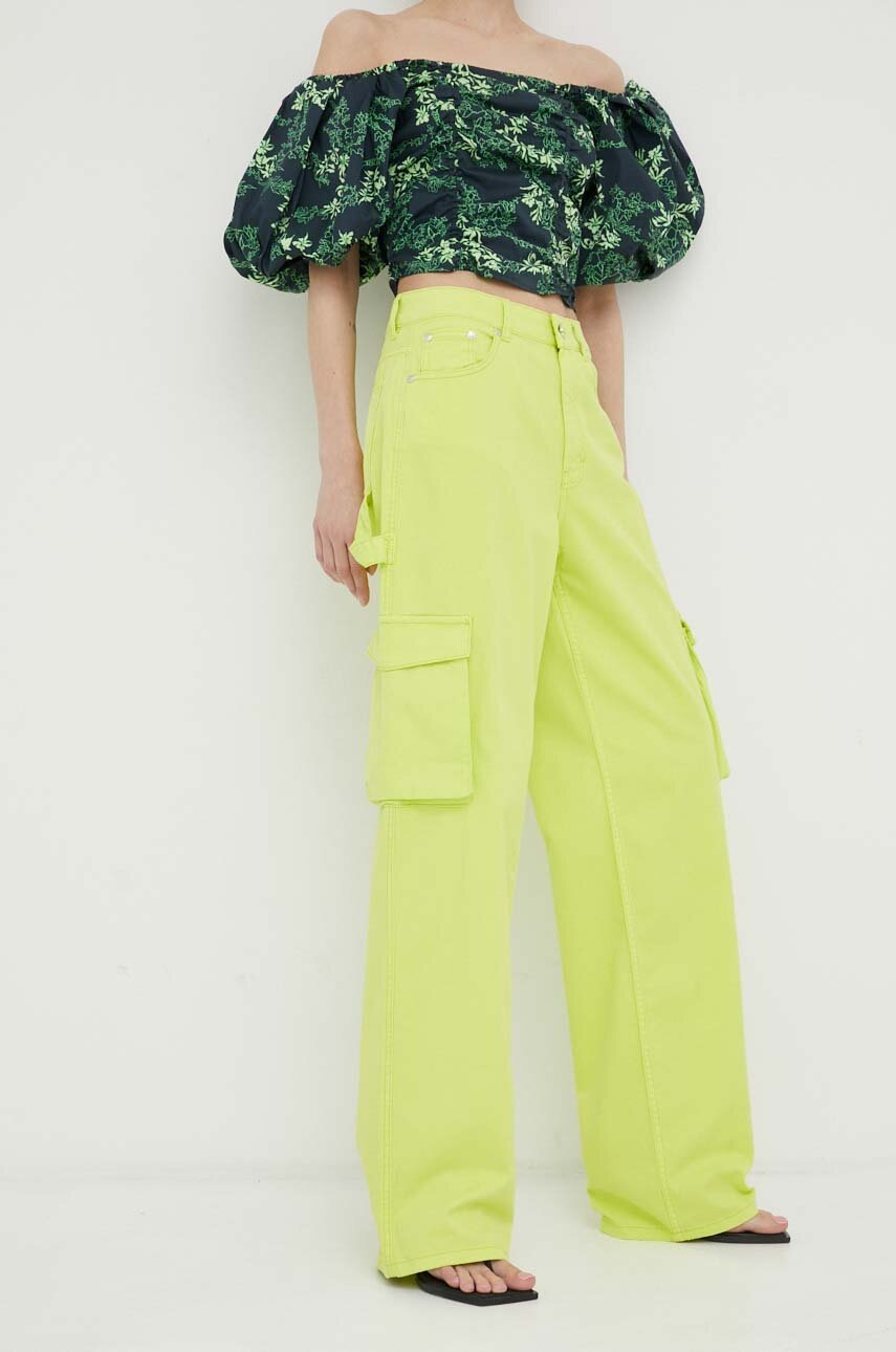 Gestuz Pantaloni Femei, Culoarea Verde, Lat, High Waist