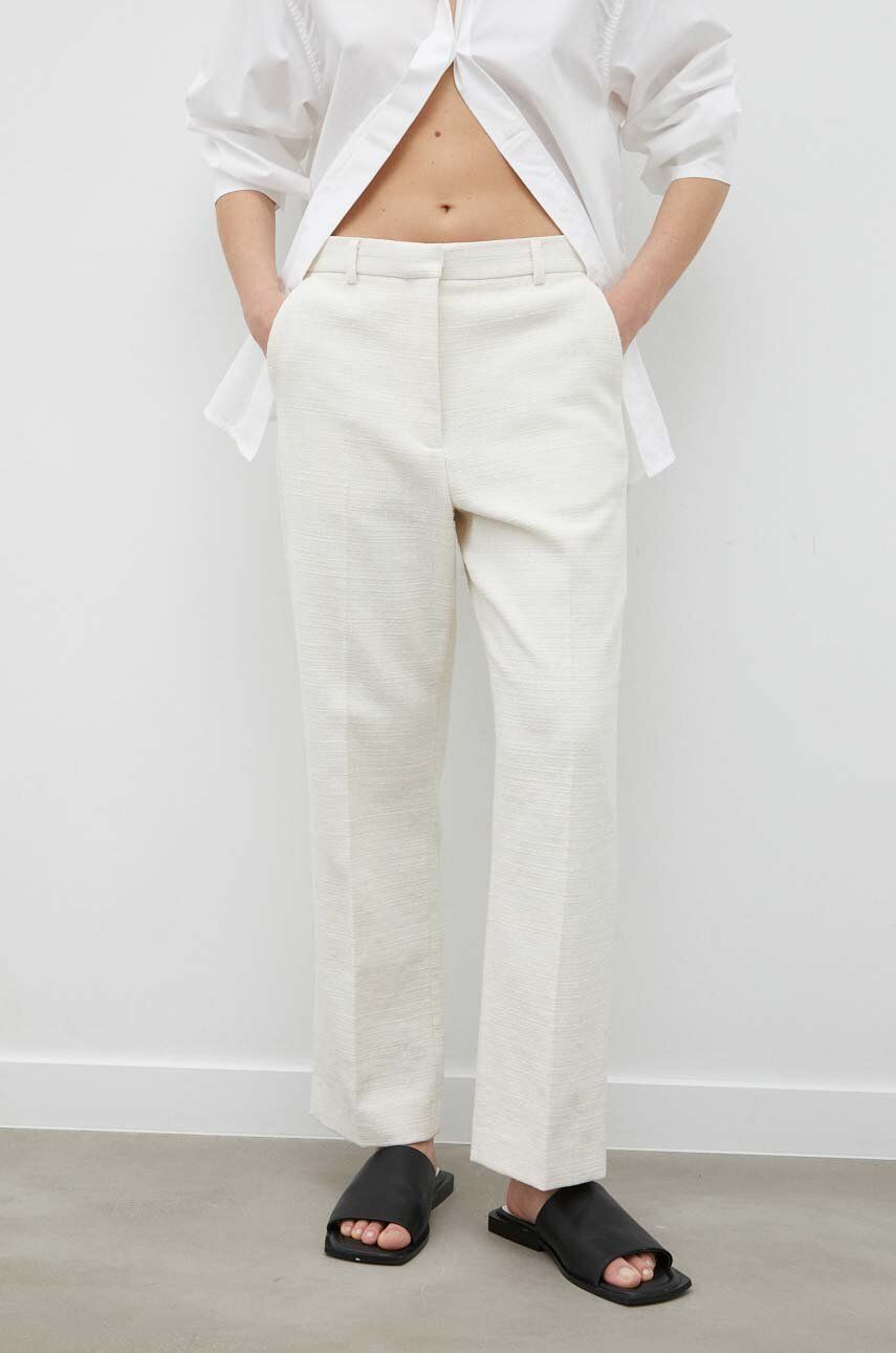 Day Birger et Mikkelsen pantaloni femei, culoarea bej, drept, high waist