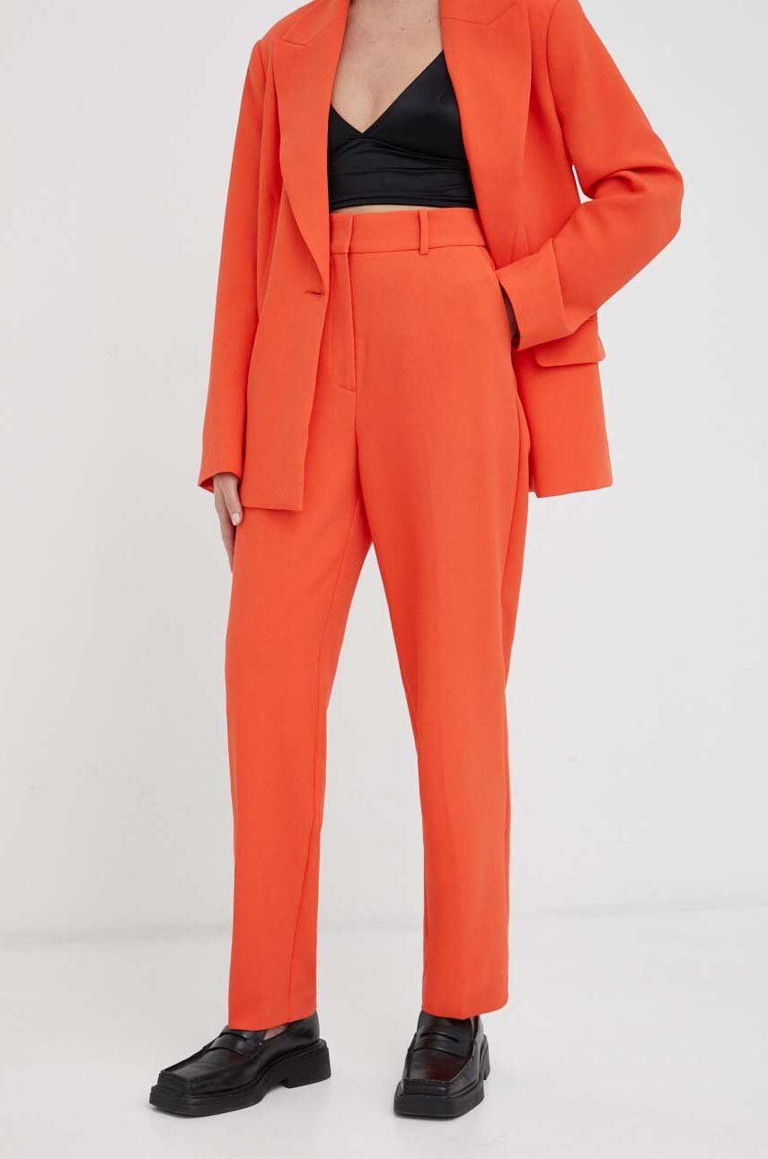 2NDDAY pantaloni femei, culoarea portocaliu, drept, high waist