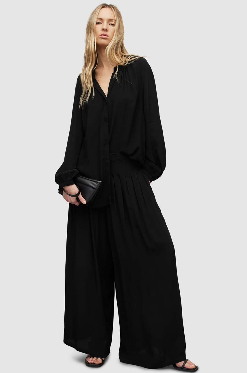 

Брюки AllSaints женские цвет чёрный широкие высокая посадка