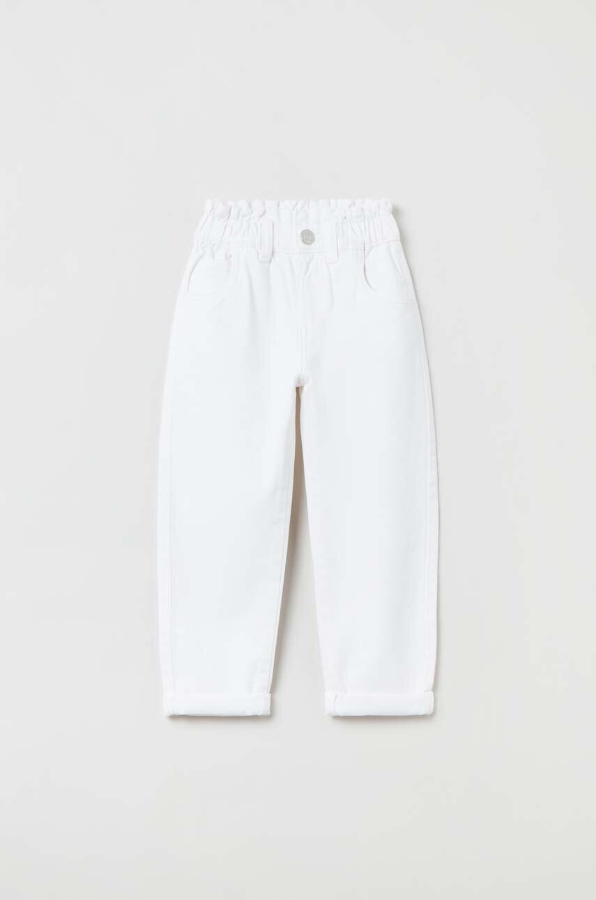Ovs pantaloni de bumbac pentru copii culoarea alb, neted