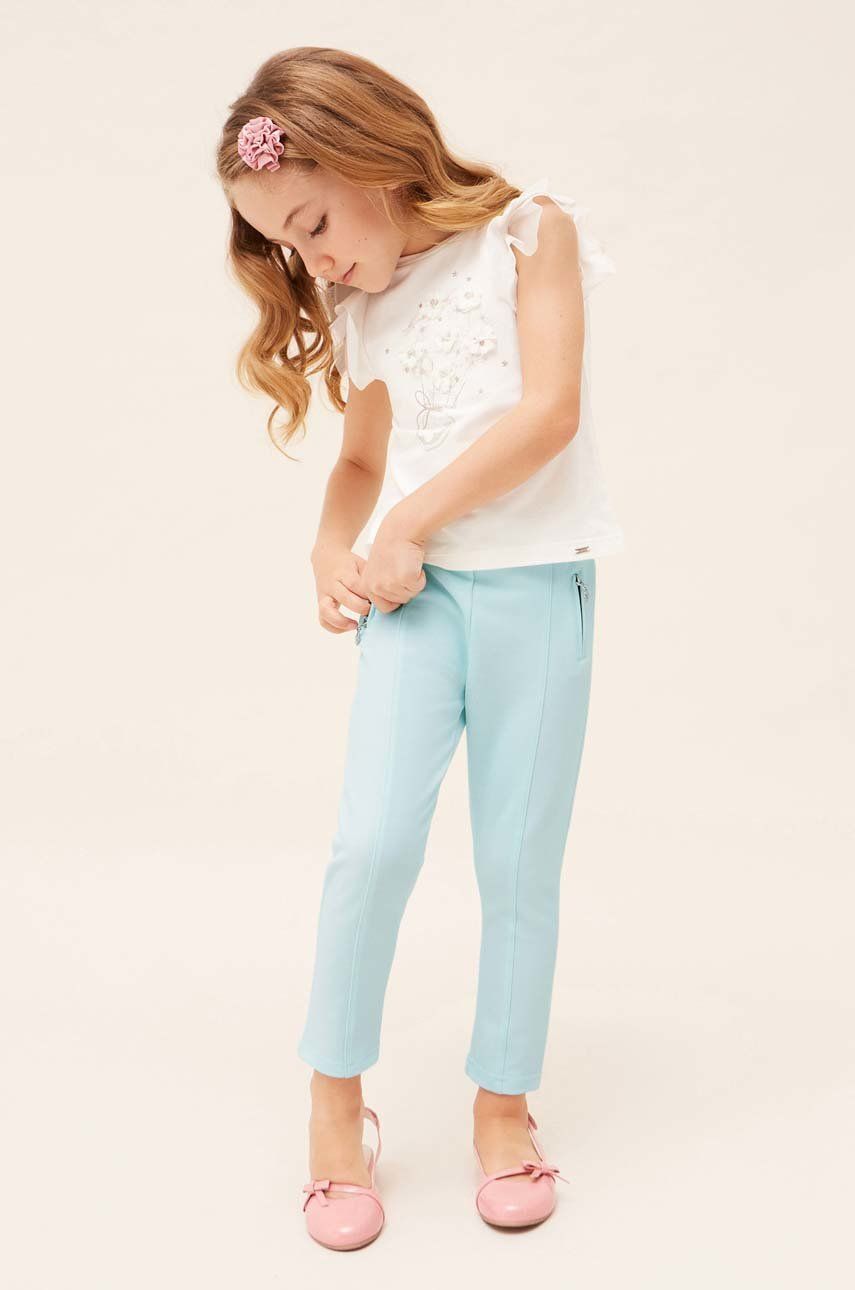 Dětské kalhoty Mayoral tyrkysová barva, hladké - tyrkysová -  49 % Polyester
