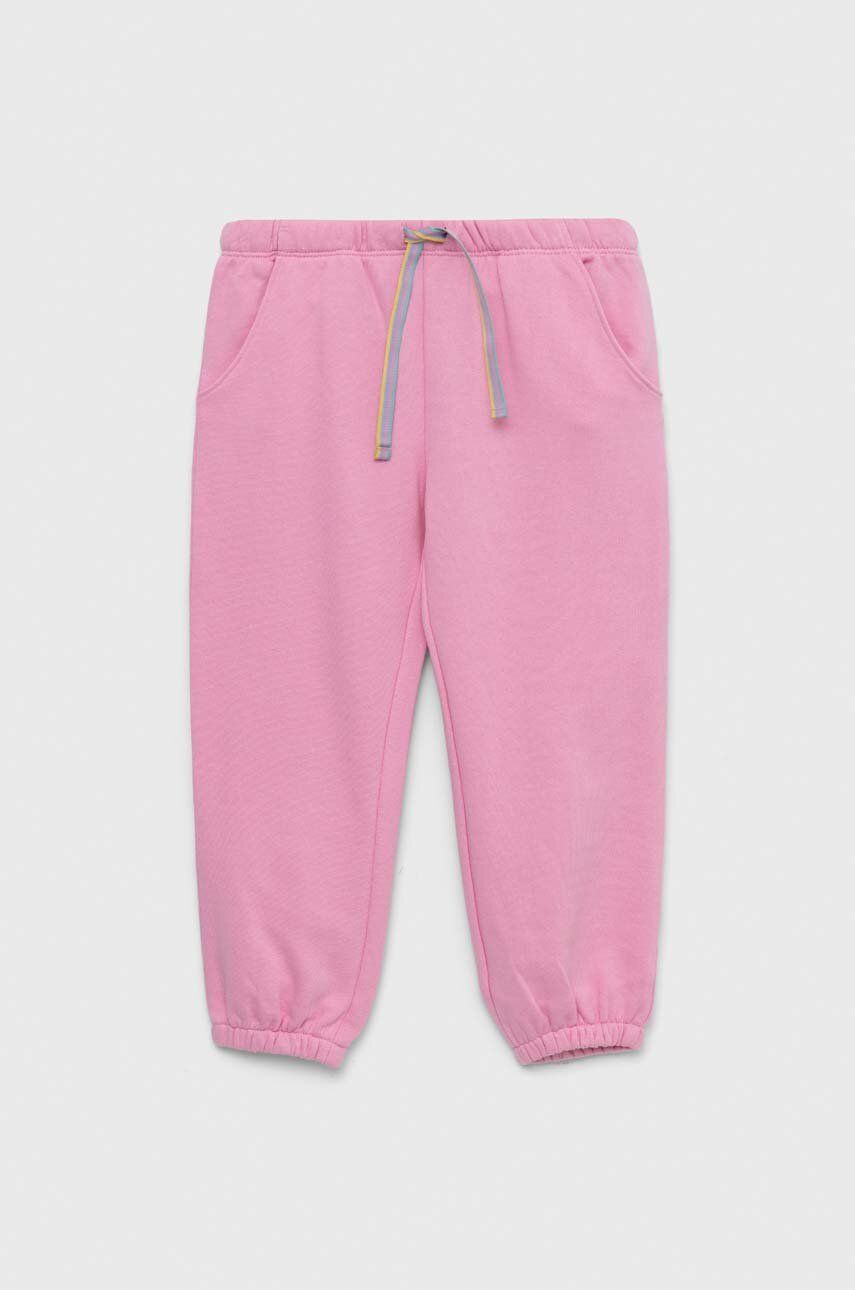 United Colors of Benetton pantaloni de trening din bumbac pentru copii culoarea roz, neted