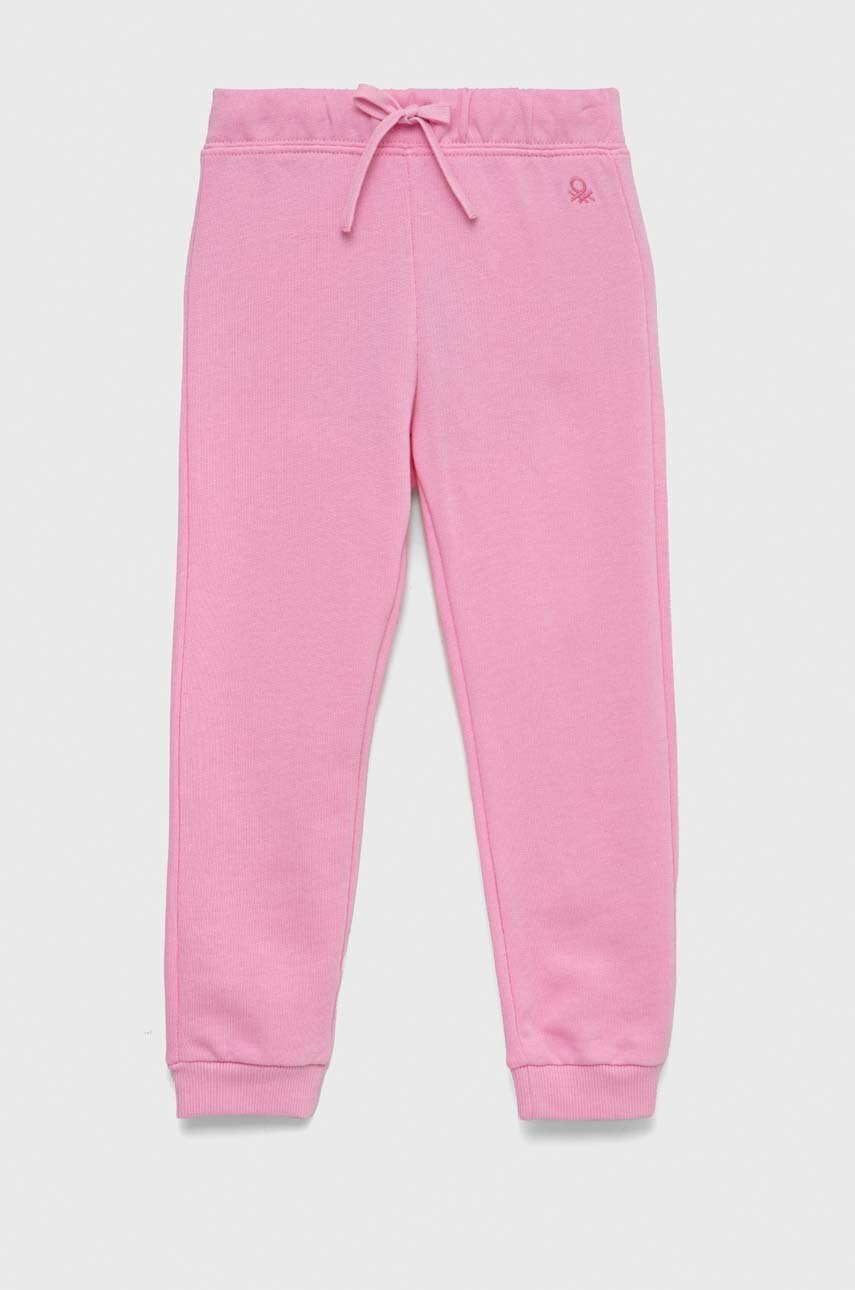 United Colors of Benetton pantaloni de bumbac pentru copii culoarea roz, neted