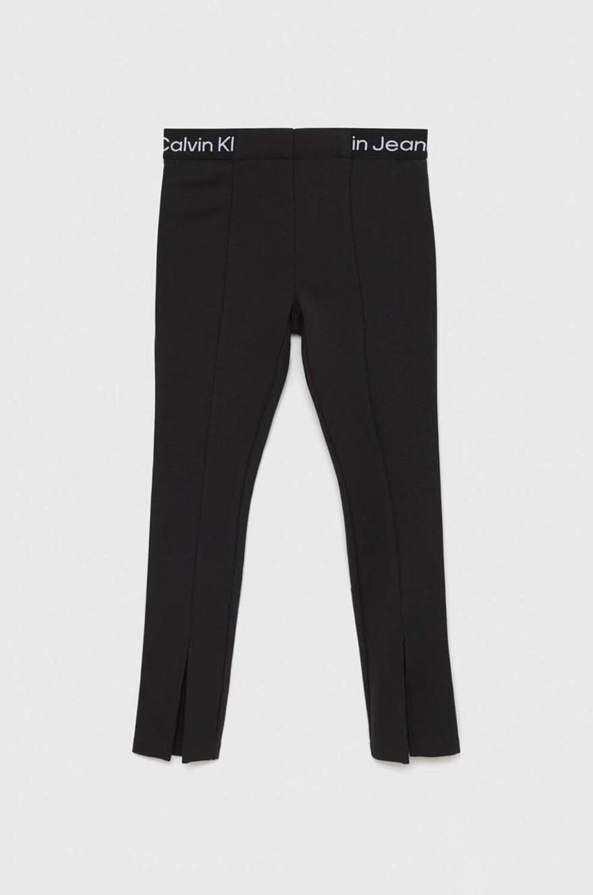 Dětské legíny Calvin Klein Jeans černá barva, hladké - černá -  66 % Viskóza
