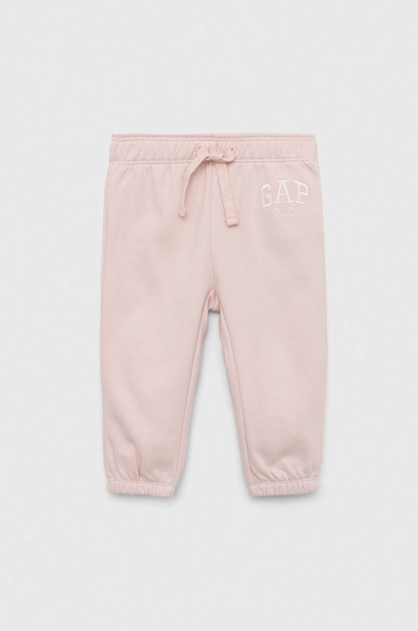 GAP pantaloni de trening pentru bebeluși culoarea roz, neted