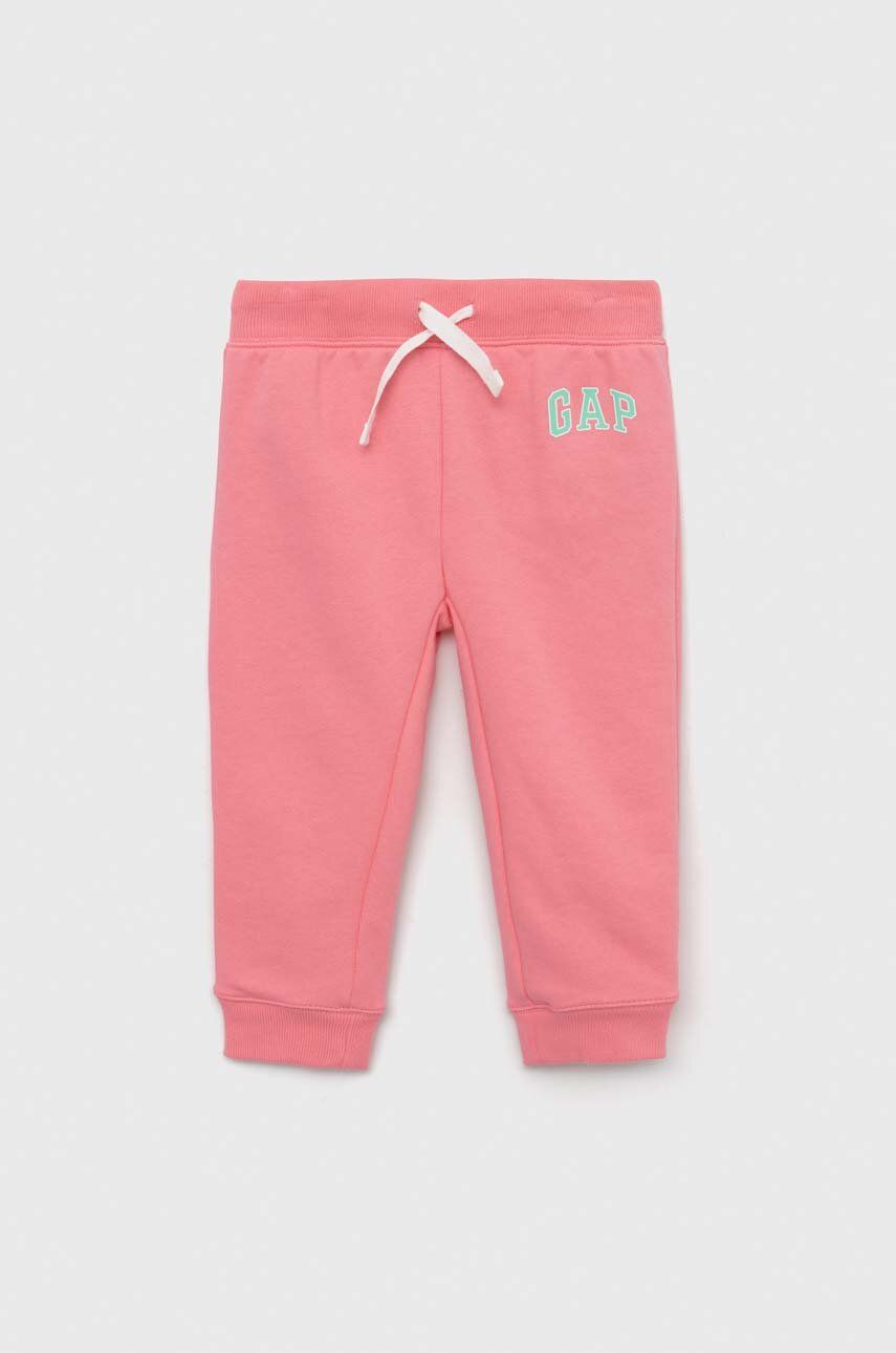 GAP pantaloni de trening pentru copii culoarea roz, cu imprimeu
