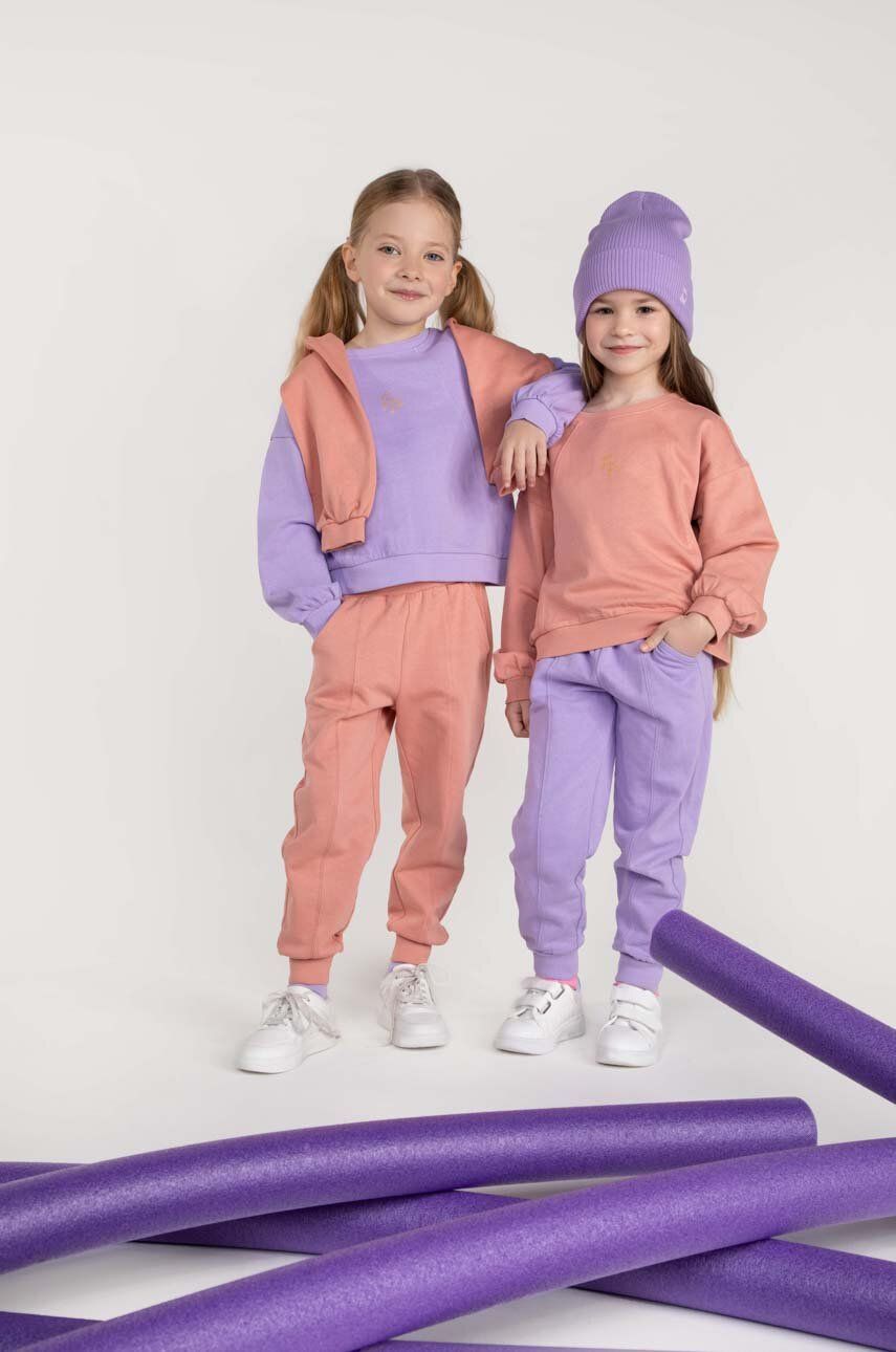 Coccodrillo pantaloni de trening din bumbac pentru copii culoarea violet, neted