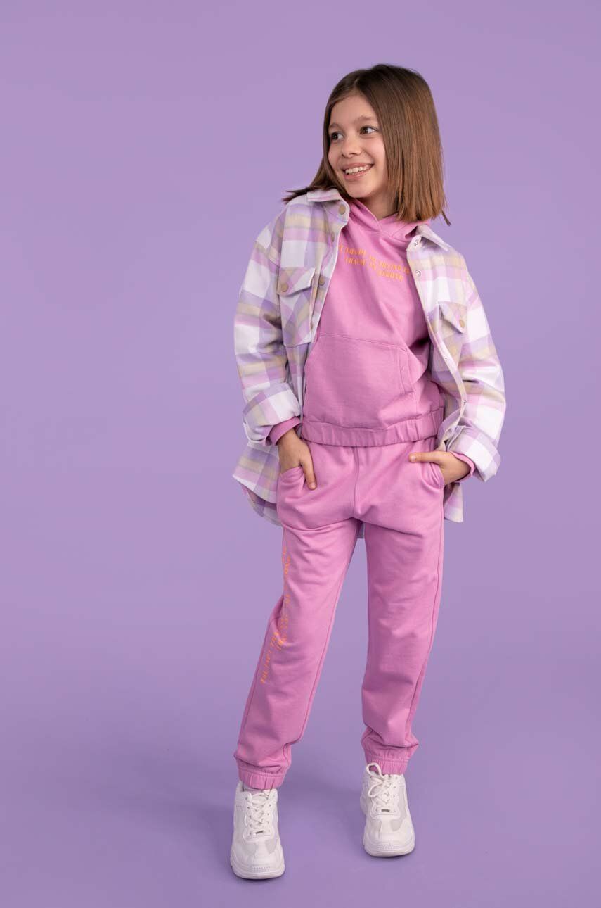 Coccodrillo pantaloni de trening din bumbac pentru copii culoarea violet, cu imprimeu