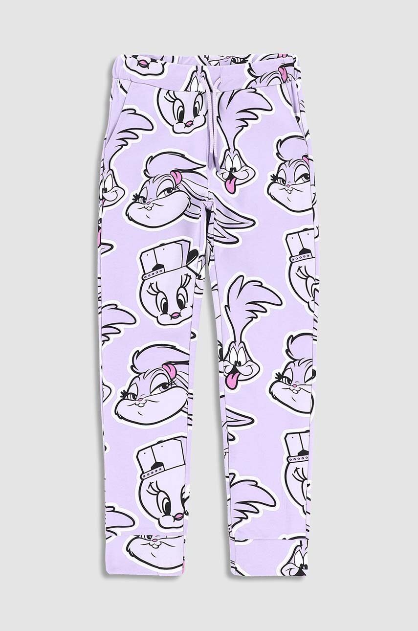 

Дитячі бавовняні штани Coccodrillo x Looney Tunes колір фіолетовий візерунок