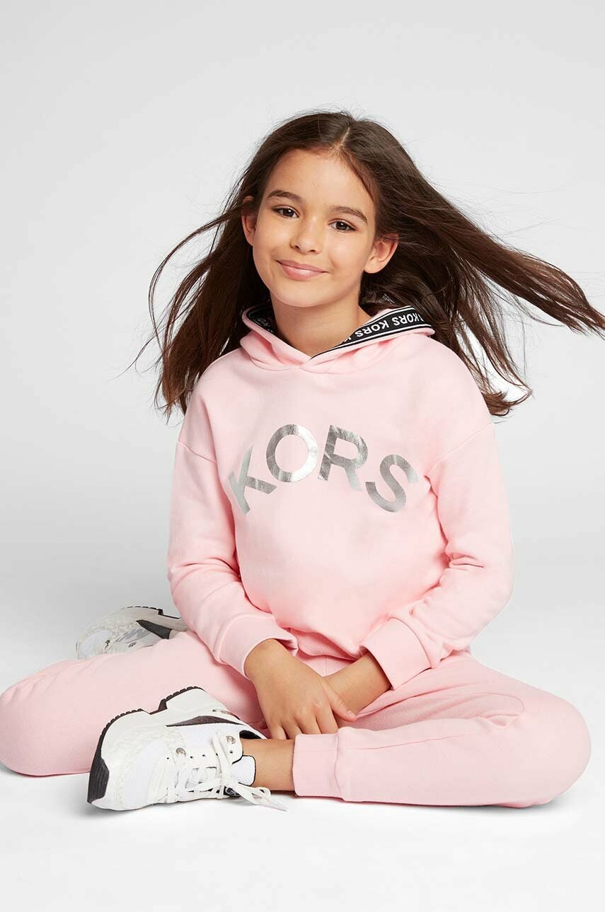 Michael kors pantaloni de trening din bumbac pentru copii culoarea roz, neted
