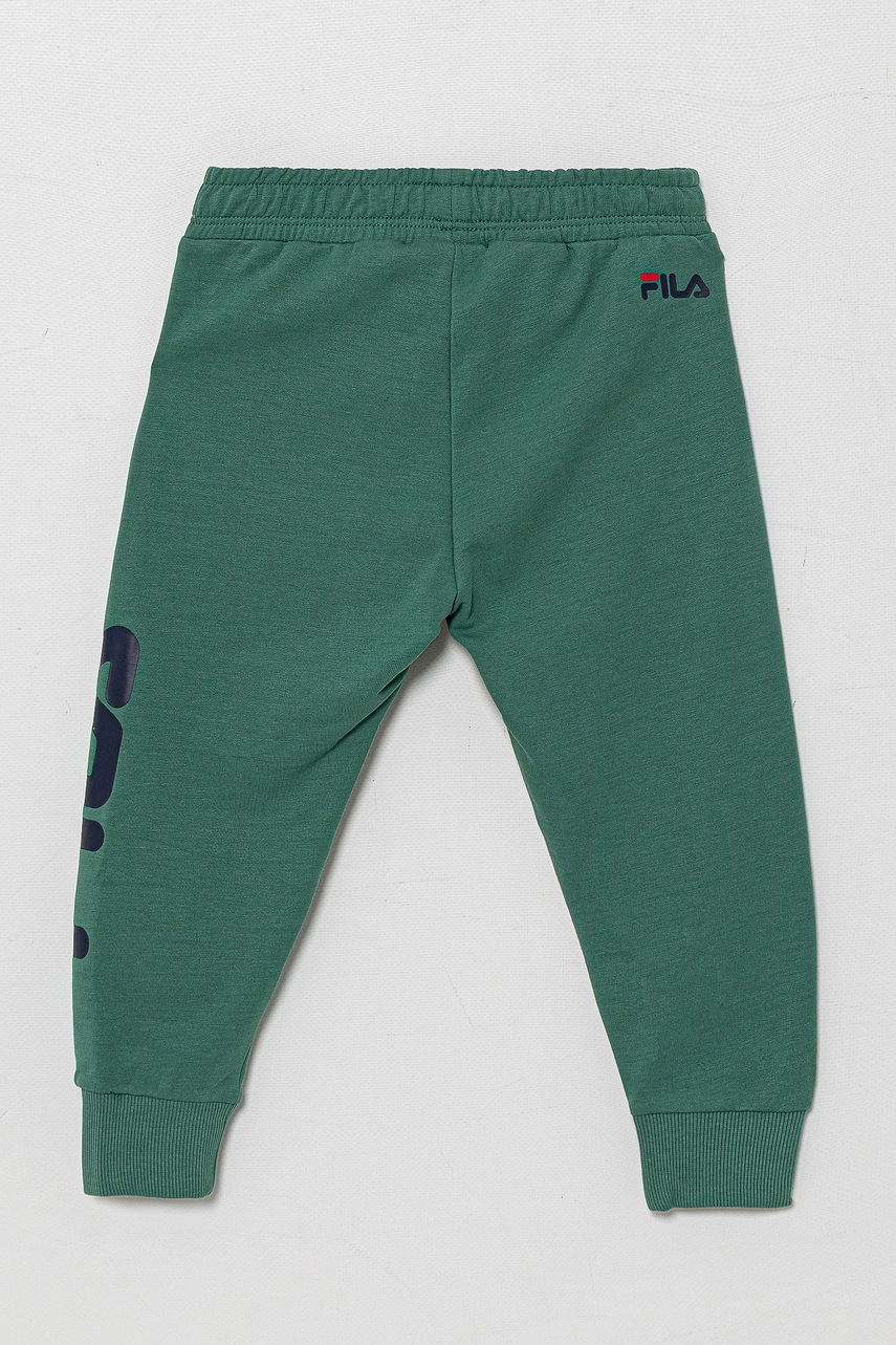 Дитячі спортивні штани Fila колір зелений з принтом