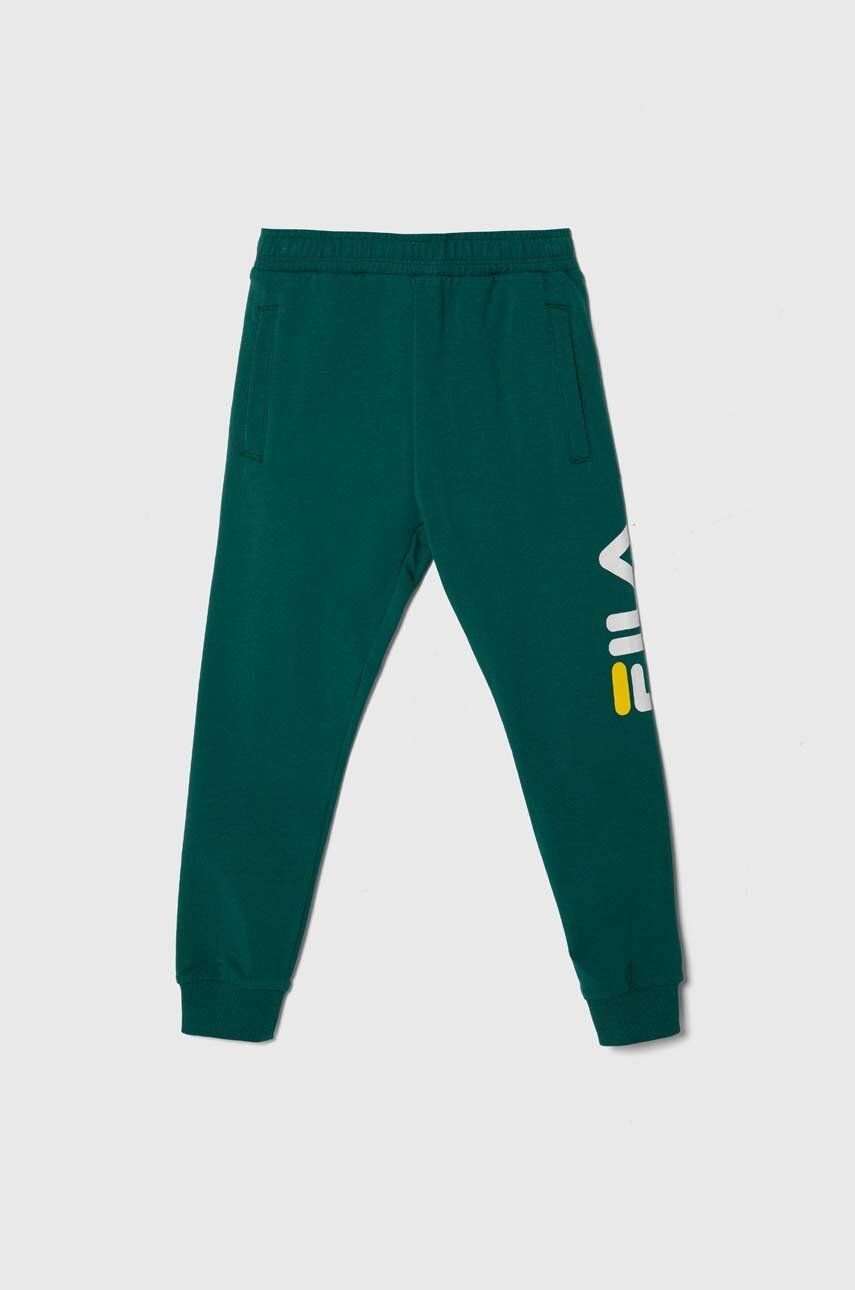 Fila pantaloni de trening pentru copii culoarea verde, cu imprimeu