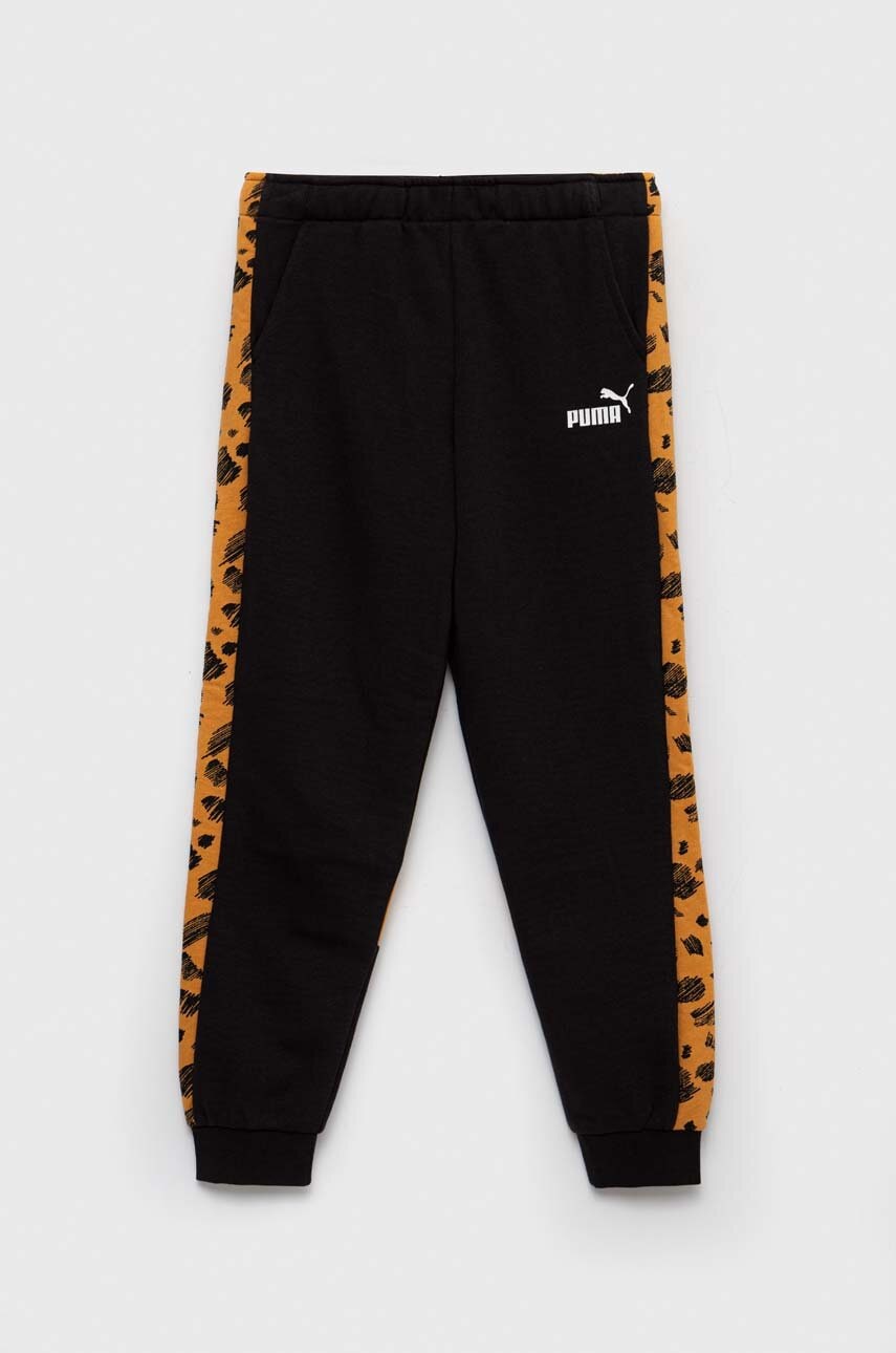 Levně Dětské tepláky Puma ESS+ MATES Sweatpants TR černá barva, vzorované