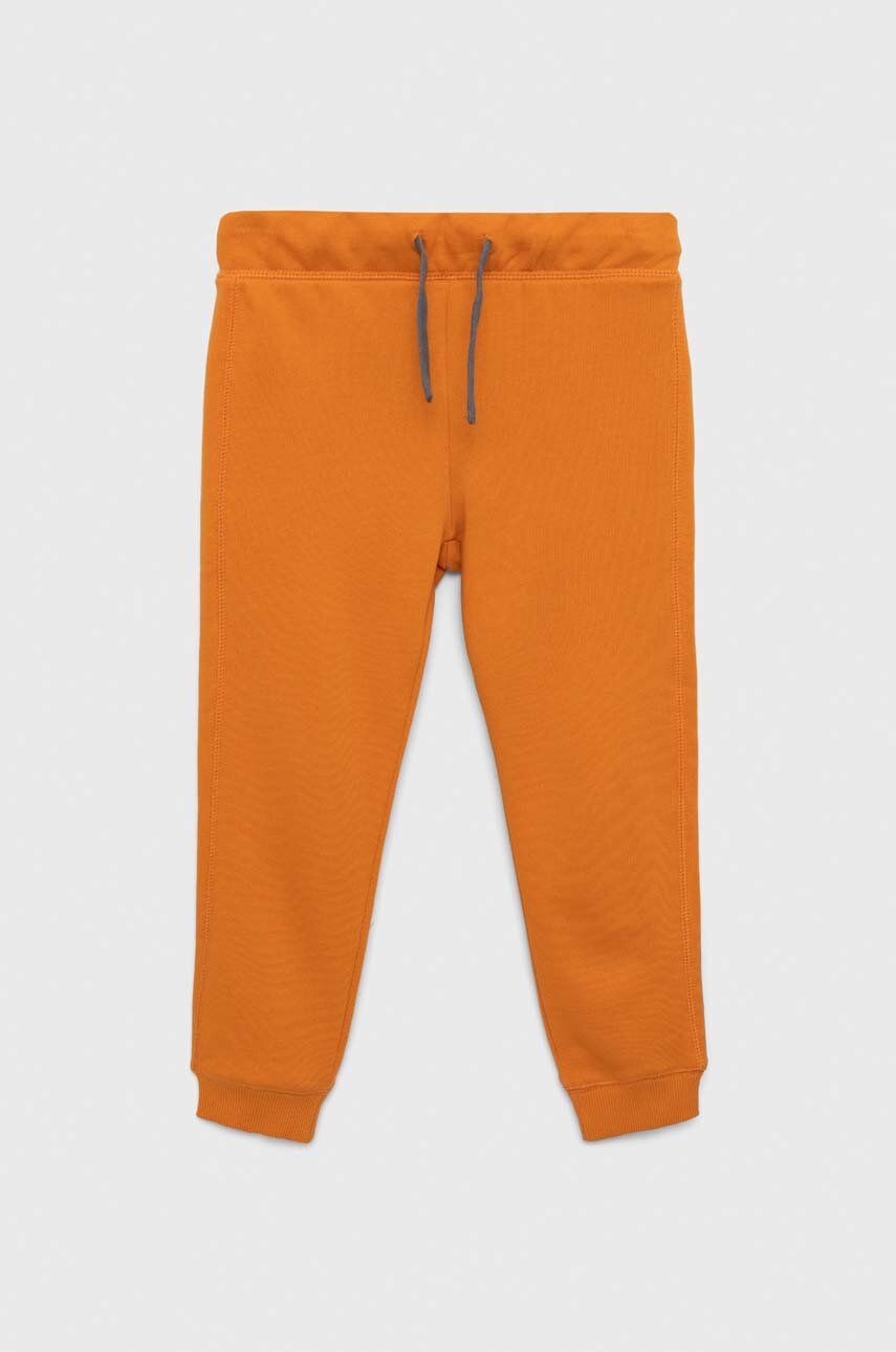 United Colors of Benetton pantaloni de trening din bumbac pentru copii culoarea portocaliu, cu imprimeu