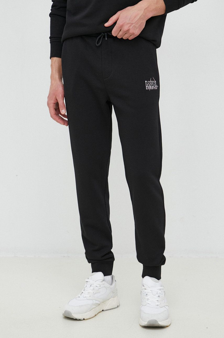 Karl Lagerfeld pantaloni de trening barbati, culoarea negru, cu imprimeu answear.ro imagine noua
