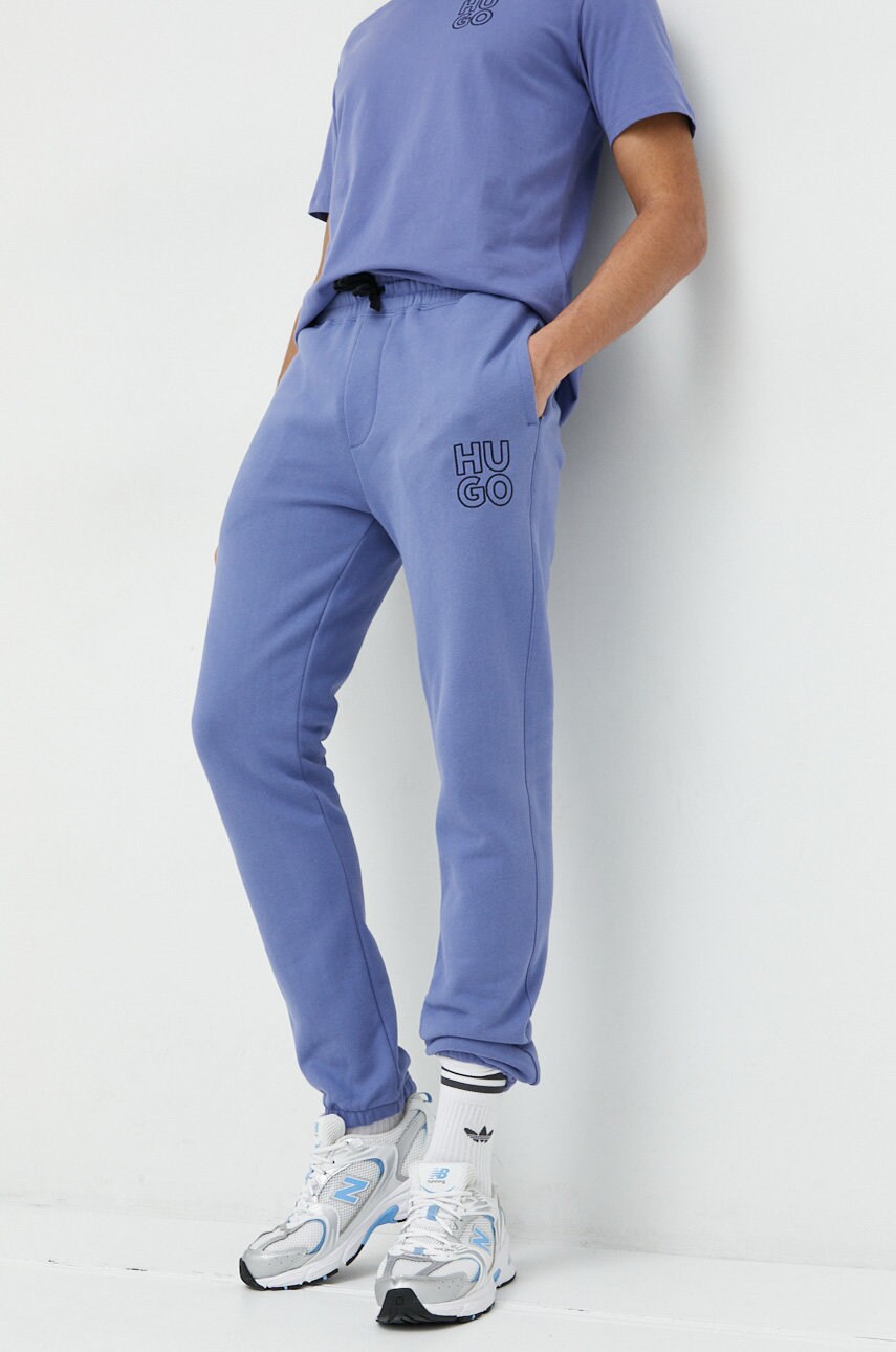 Hugo pantaloni de trening din bumbac barbati, culoarea violet, neted