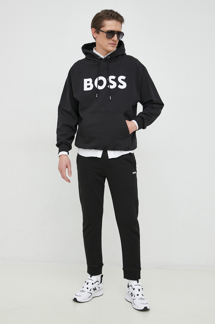 Boss Pantaloni De Trening Din Bumbac Boss Green Barbati, Culoarea Negru