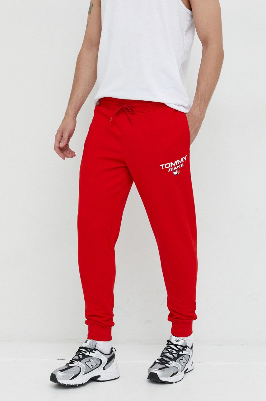 Tommy Jeans Pantaloni De Trening Din Bumbac Barbati, Culoarea Rosu, Cu Imprimeu