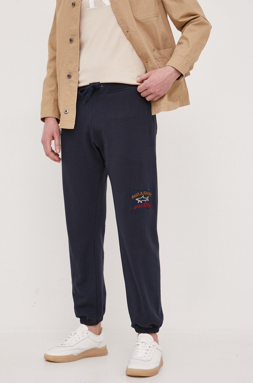 Paul&shark pantaloni de trening din bumbac culoarea albastru marin, neted