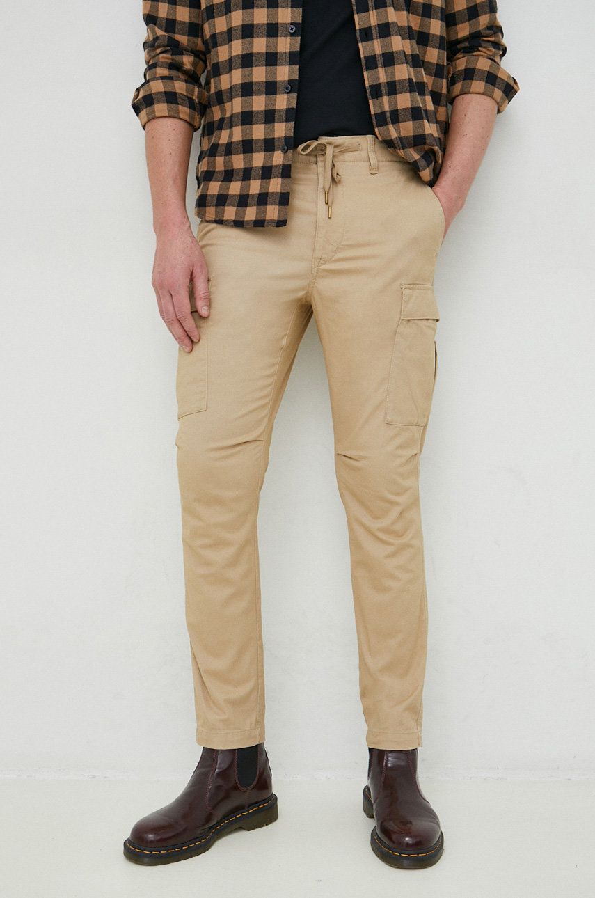 Kalhoty Polo Ralph Lauren pánské, béžová barva, přiléhavé - béžová -  97 % Bavlna