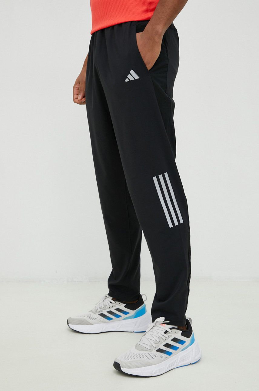 Adidas Performance pantaloni de alergare Own the Run barbati, culoarea negru, cu imprimeu