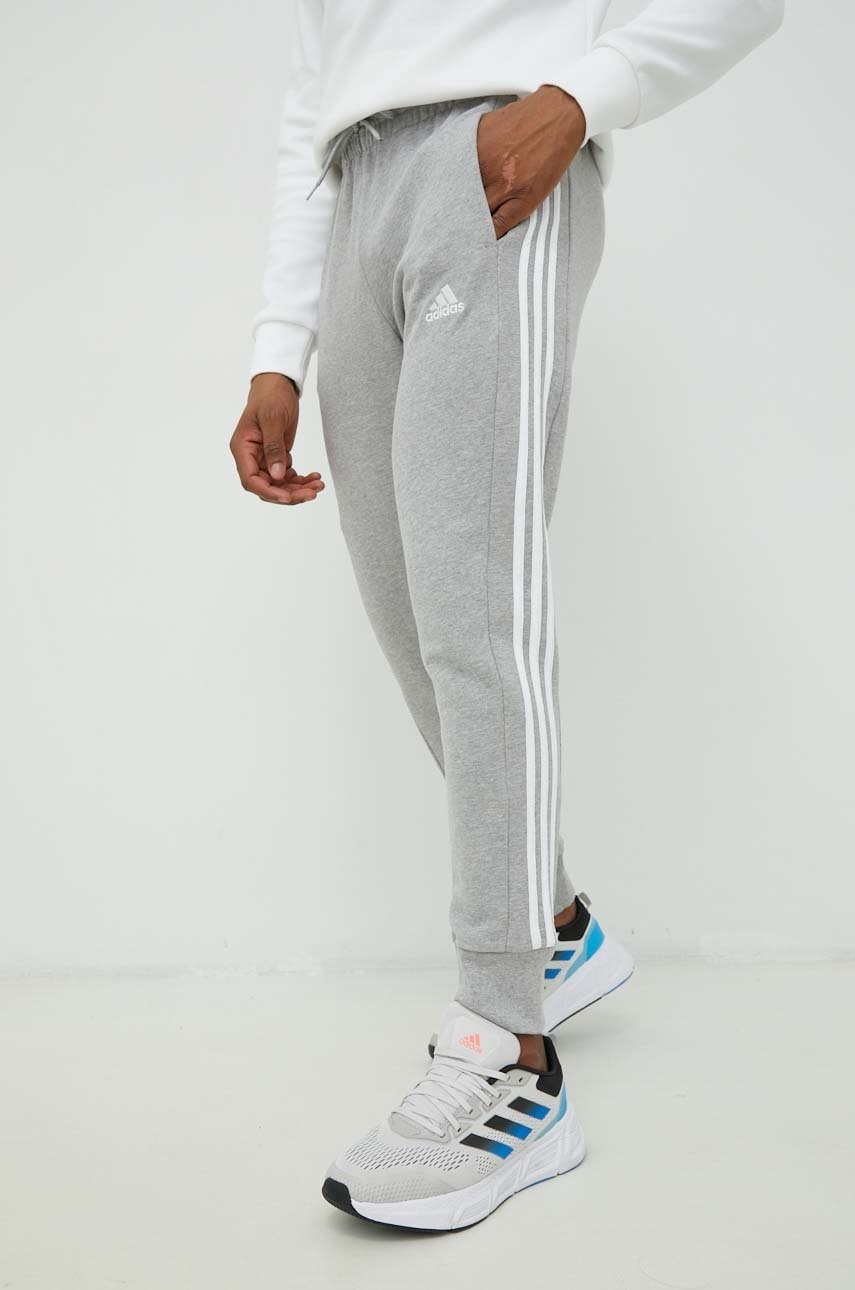 Adidas pantaloni de trening bumbac barbati, gri, cu imprimeu Fashion