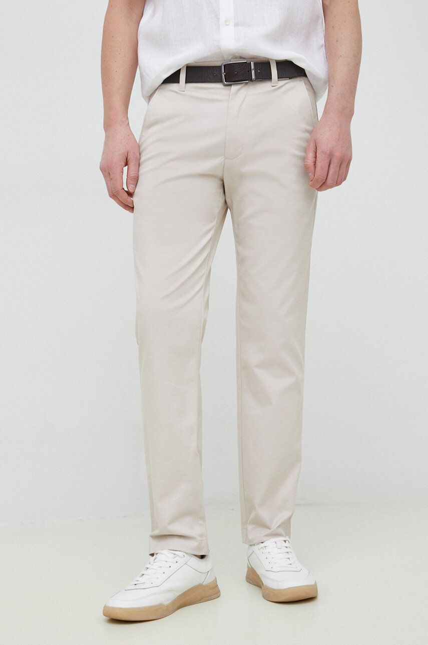 Kalhoty Calvin Klein pánské, béžová barva, jednoduché - béžová -  98 % Bavlna