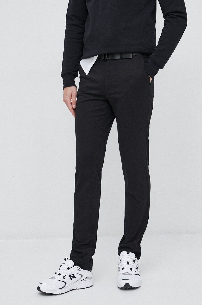 Levně Kalhoty Calvin Klein pánské, černá barva, přiléhavé, K10K110979