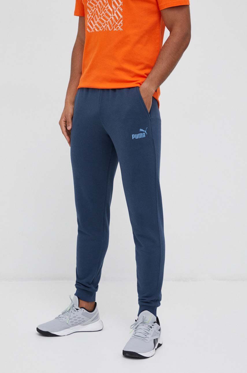 Puma pantaloni de trening culoarea albastru marin, neted