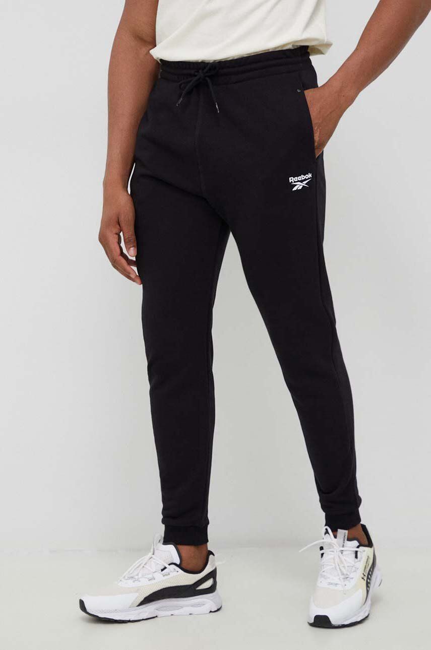 Reebok pantaloni de trening culoarea negru, neted