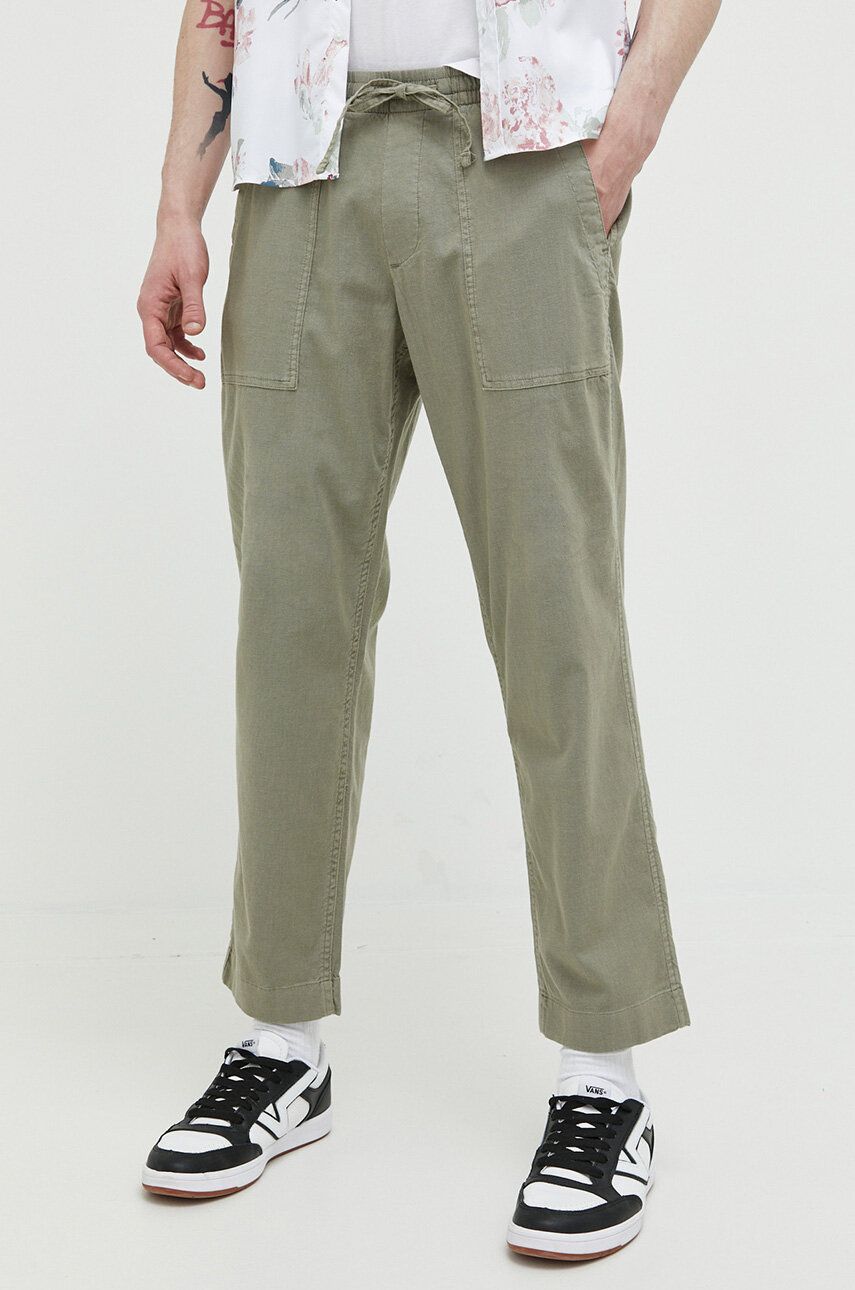 Kalhoty s příměsí lnu Abercrombie & Fitch zelená barva - zelená -  78 % Bavlna