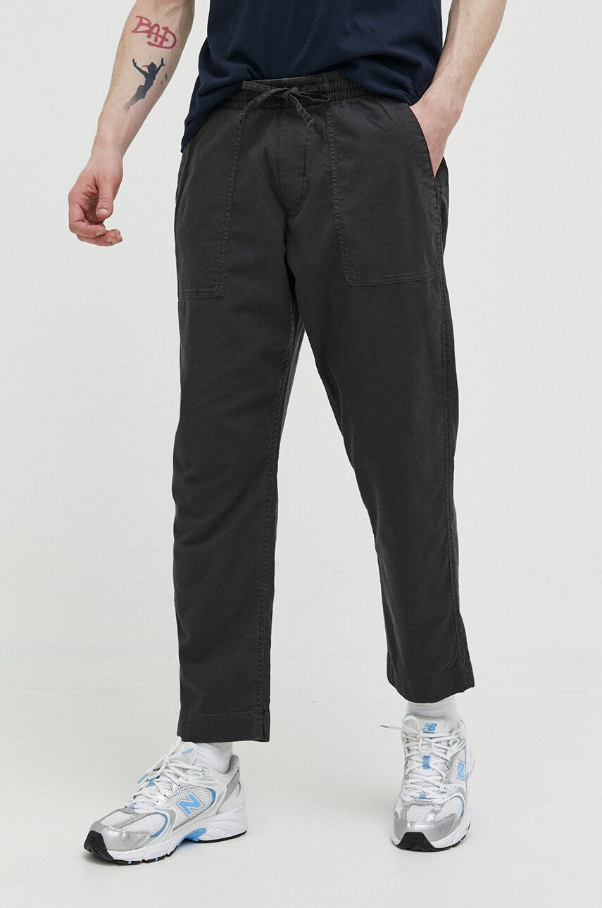 Kalhoty s příměsí lnu Abercrombie & Fitch šedá barva - šedá -  78 % Bavlna