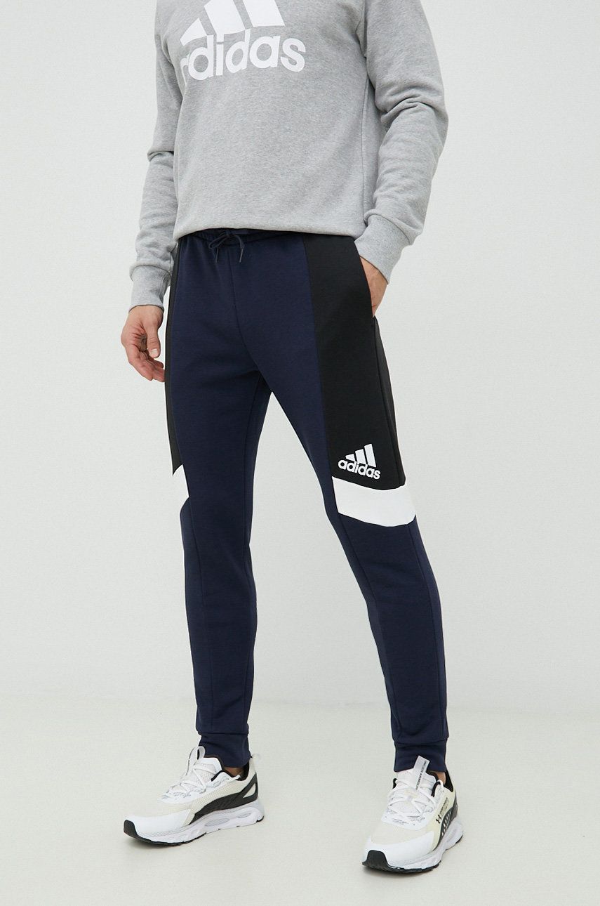 Adidas pantaloni de trening barbati, culoarea albastru marin, modelator