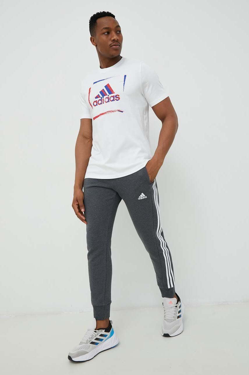 Adidas Pantaloni De Trening Din Bumbac Barbati, Culoarea Gri, Cu Imprimeu