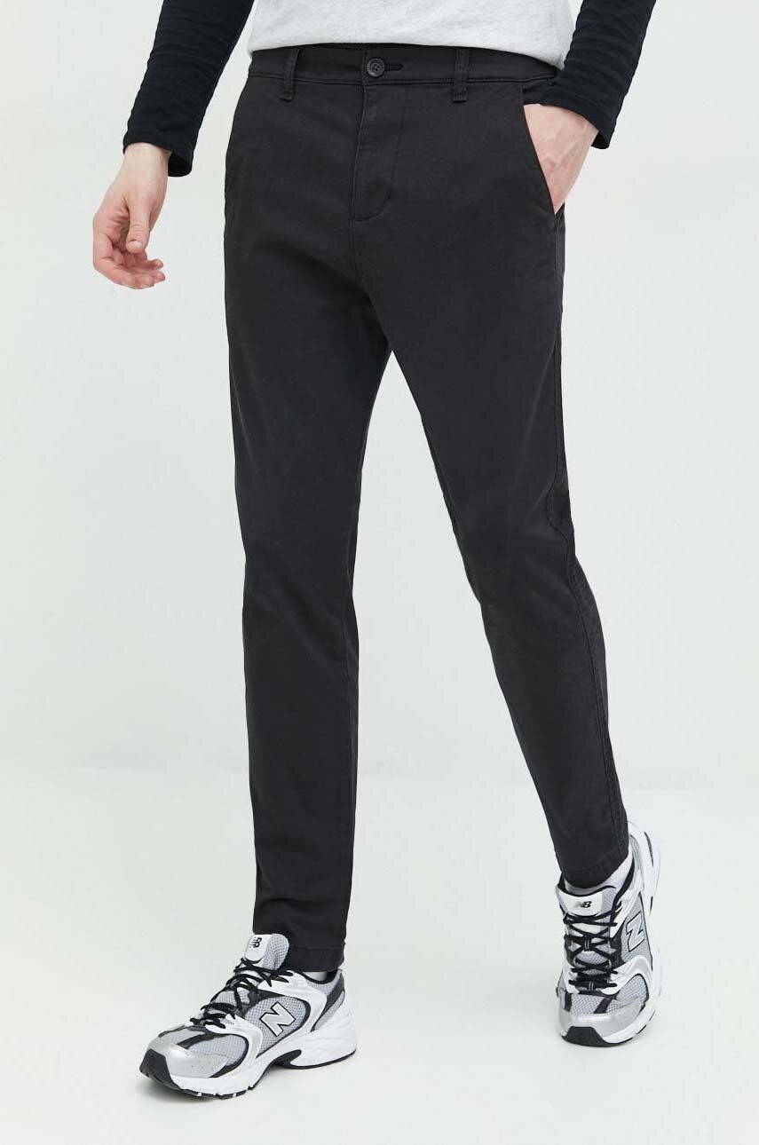 Hollister Co. pantaloni barbati, culoarea negru, mulata