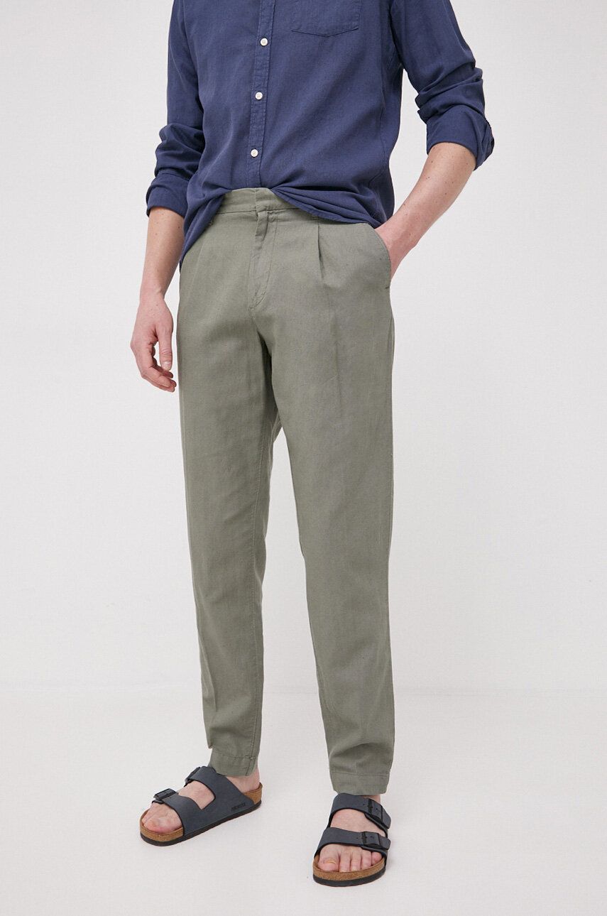 Kalhoty s příměsí lnu Pepe Jeans Arrow zelená barva - zelená -  67 % Bavlna