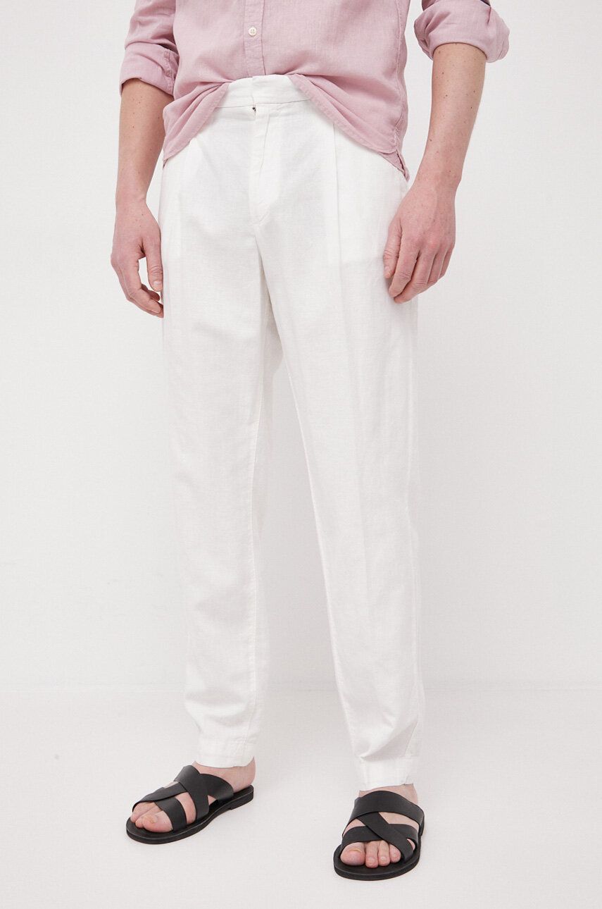Pepe Jeans pantaloni din amestec de in Arrow culoarea alb, drept