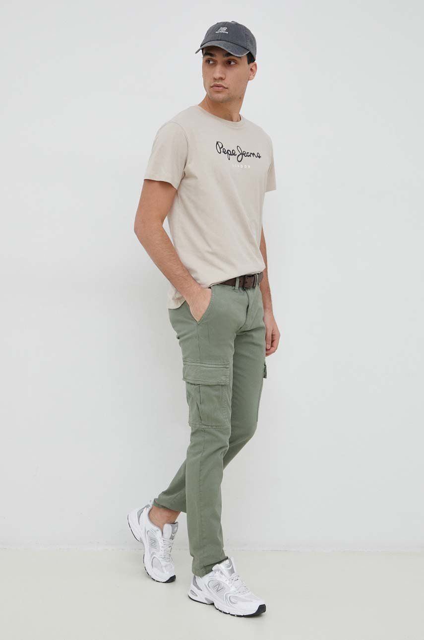 Pepe Jeans pantaloni Sean barbati, culoarea verde, cu fason cargo